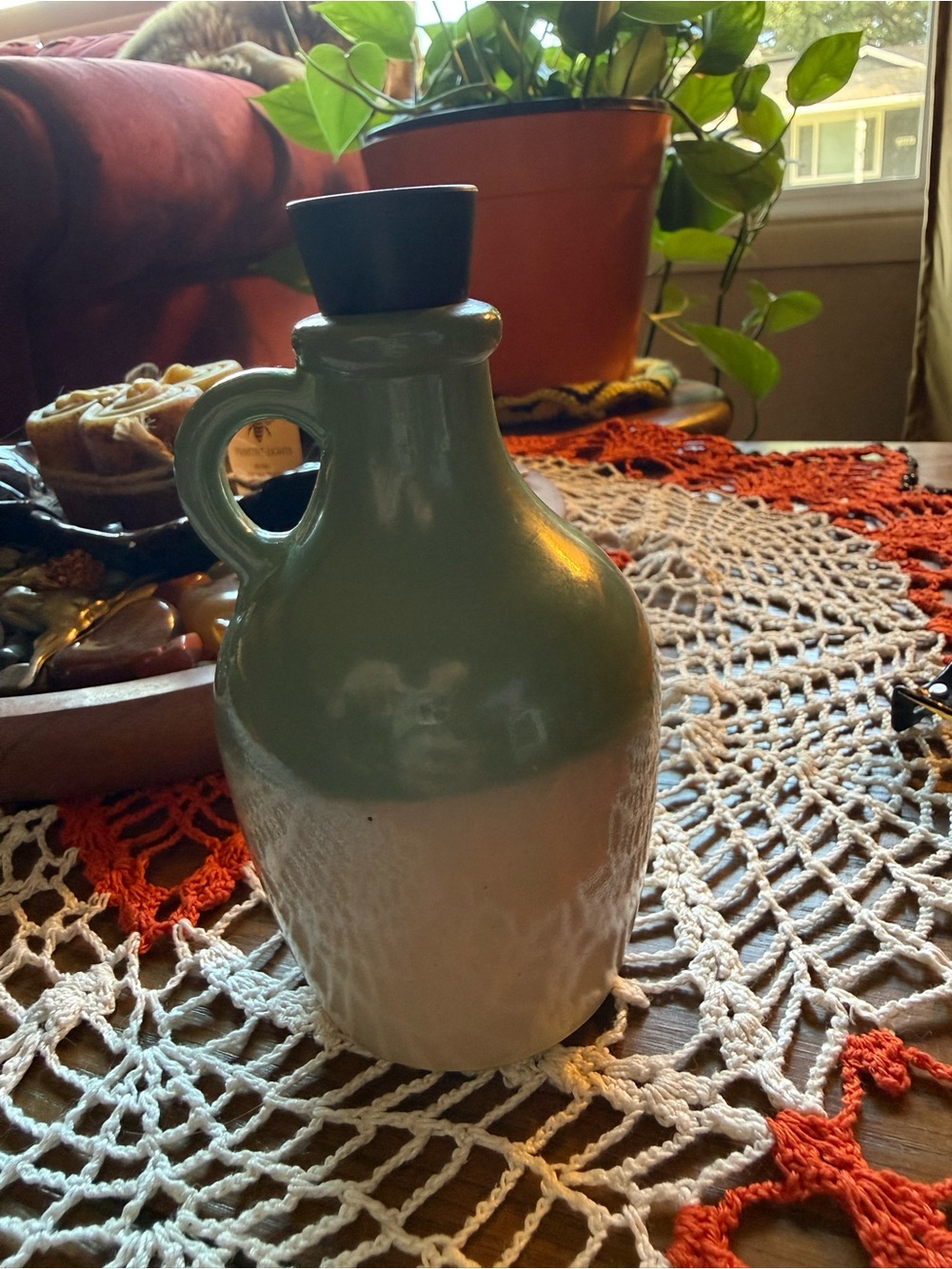 Vintage 1960s Avon Bay Rum After Shave Green White Glass Jug Bottle